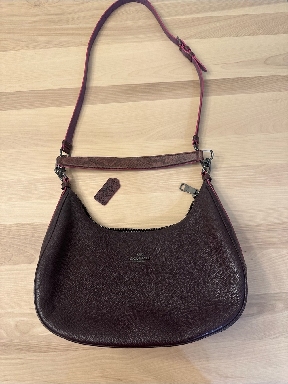 Coach F20917 East/West Harley Hobo Oxblood Multi Leather Shoulder Bag